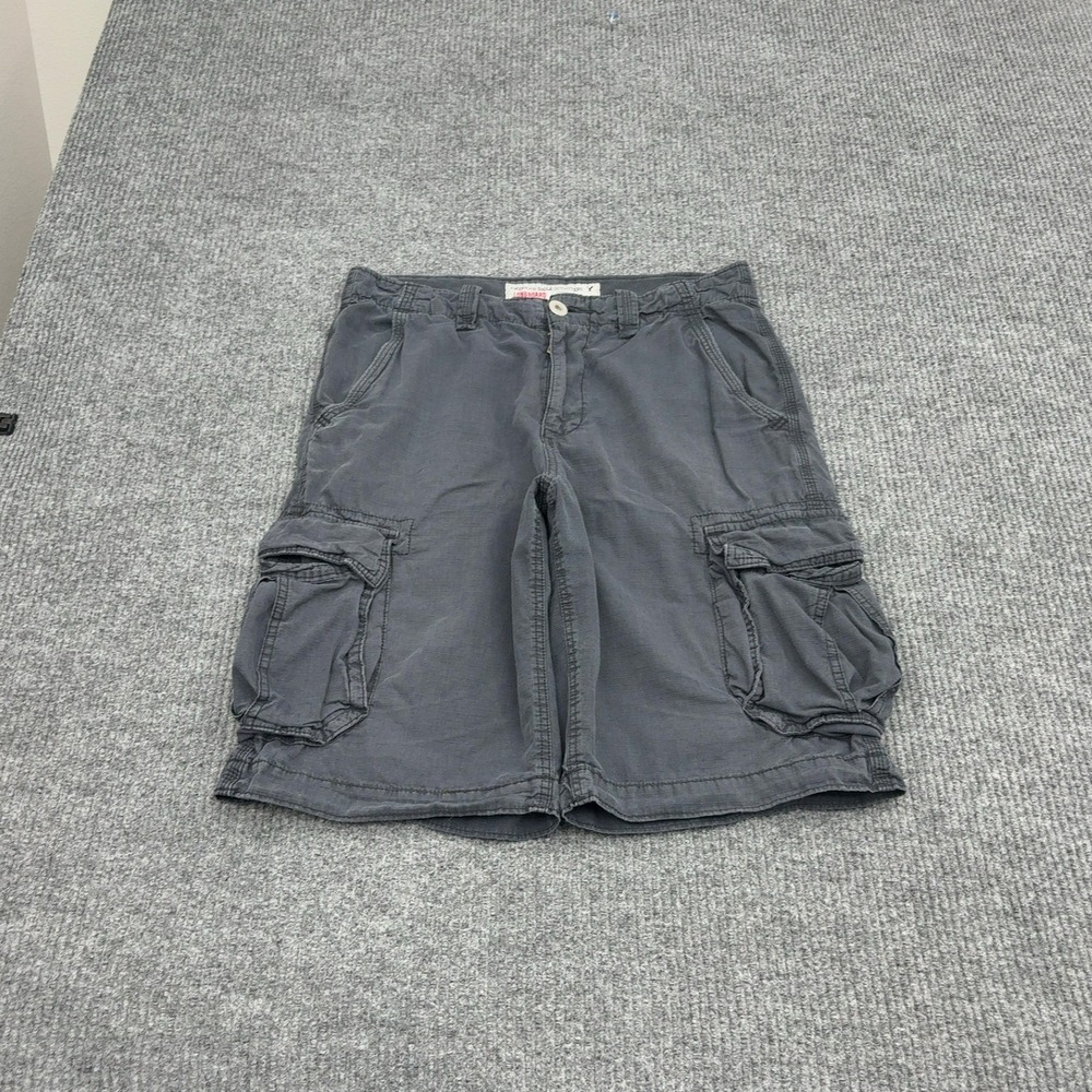 American Eagle Cargo Shorts Men 31 Grey Cotton Ripstop Longboard Casual Gorpcore